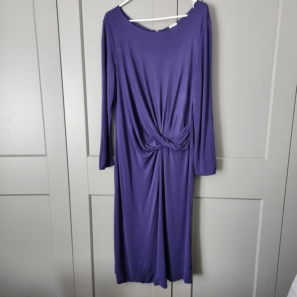 Armani Collezioni Purple Twist Front Drape Sheath Dress Long Sleeve 14 EUC
